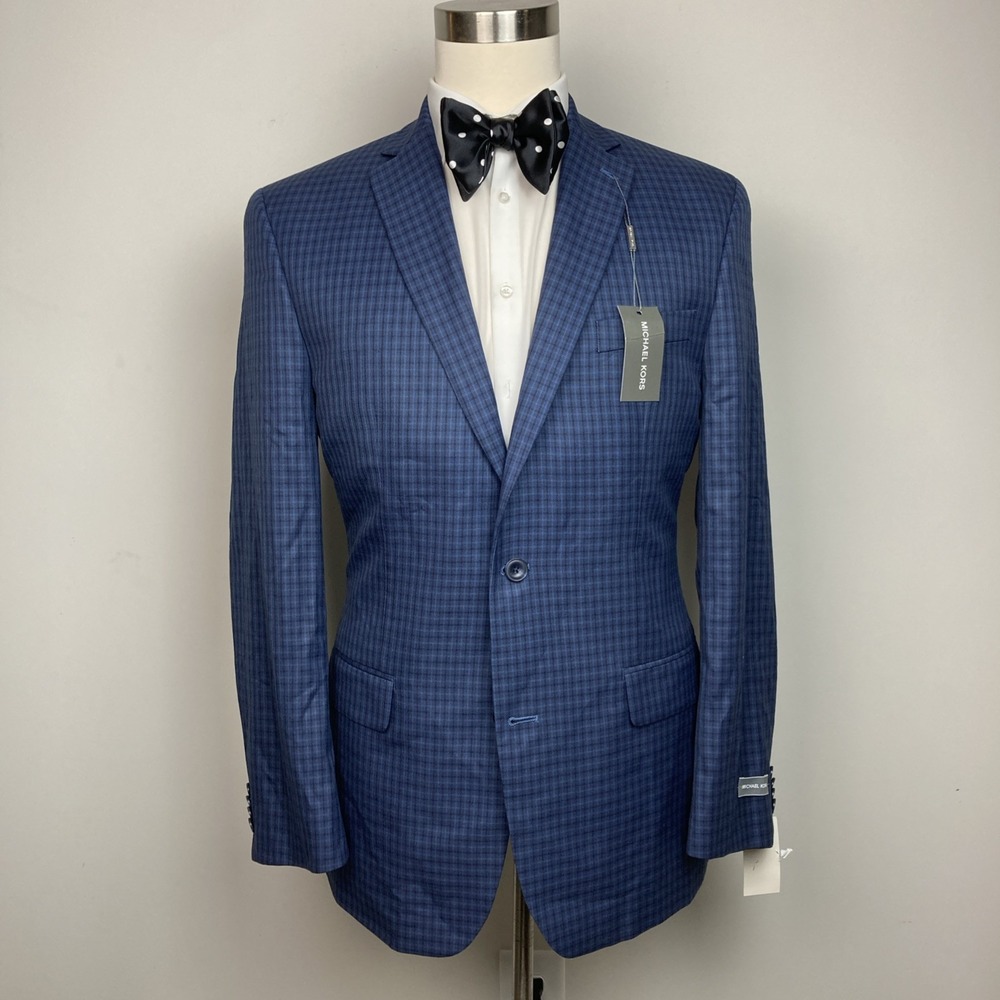Michael Kors Mens Classic fit Sport Coat Blazer 42 L Light Blue Check